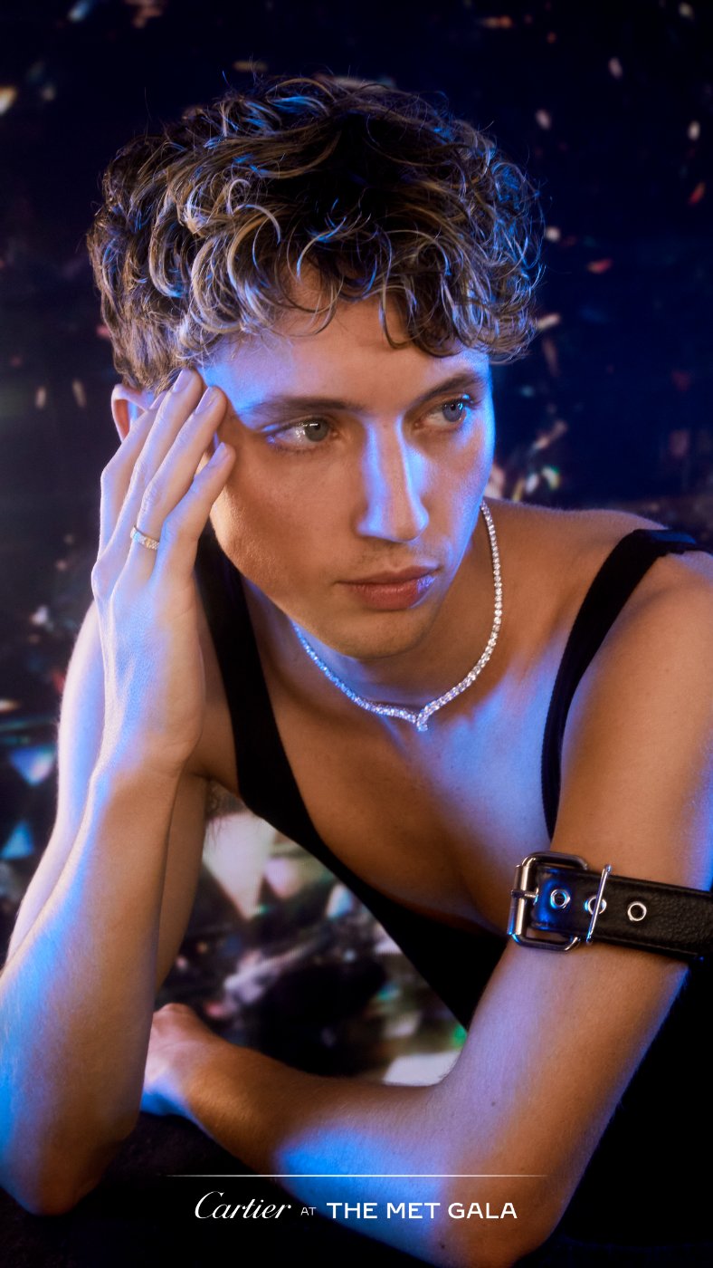 Troye Sivan in a diamond necklace, Cartier at the Met Gala