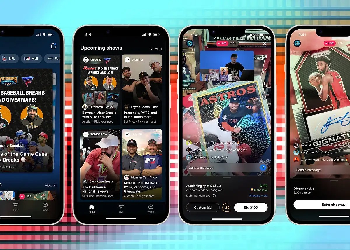 The Fanatics Live app, live shows, bidding, and breaks across four screens