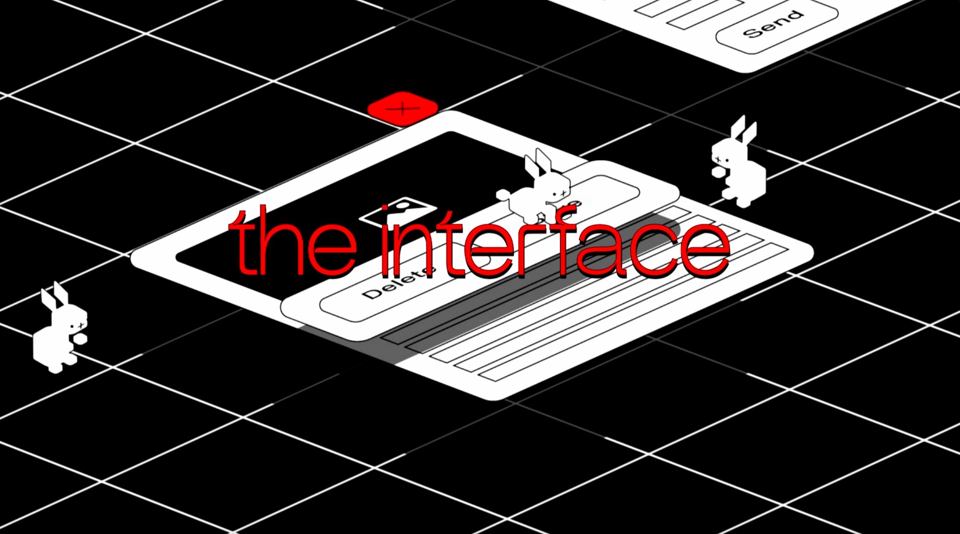 The interface segment, an isometric black-and-white motion-graphics world